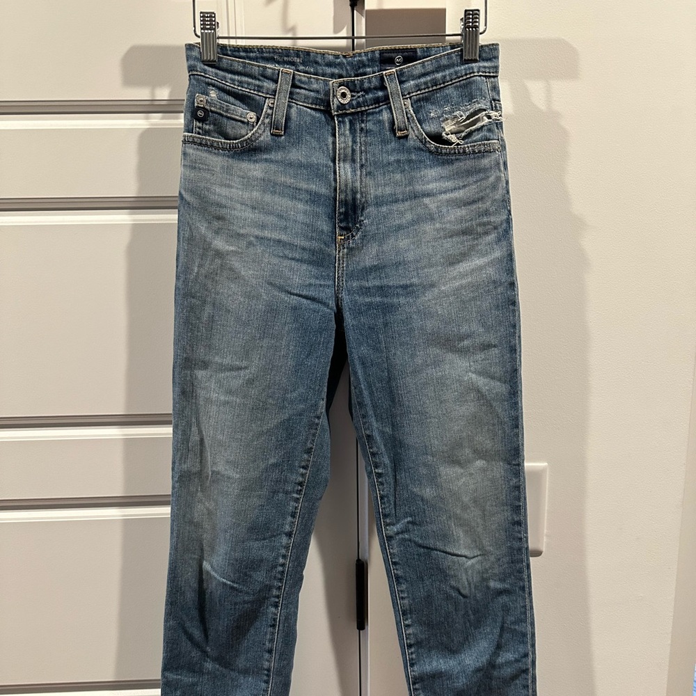 AG Adriano Goldschmied High Rise Straight Jeans in Faded Blue